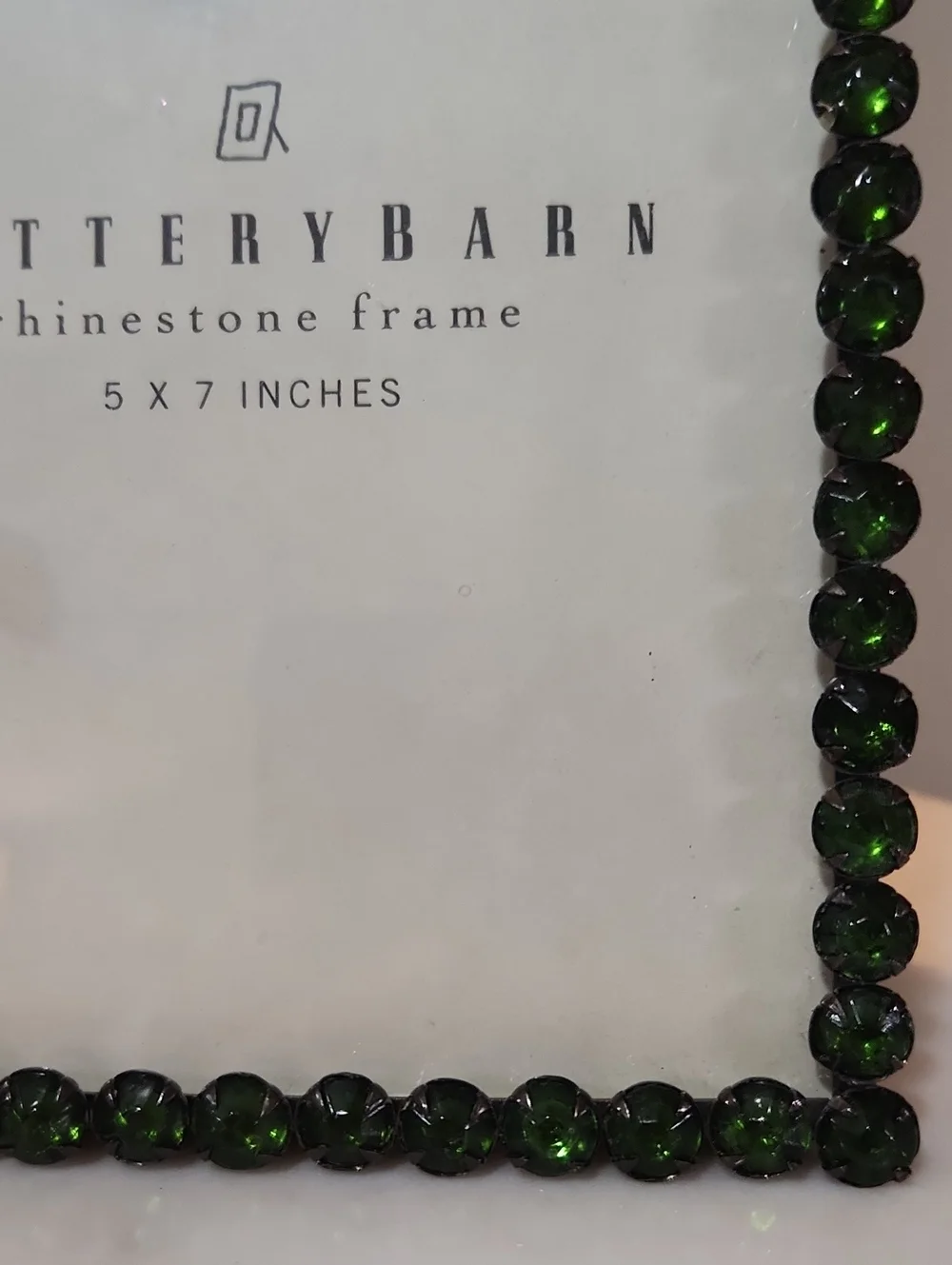 Pottery Barn Dark Emerald Green Rhinestone Standing Photo Frame 5x7